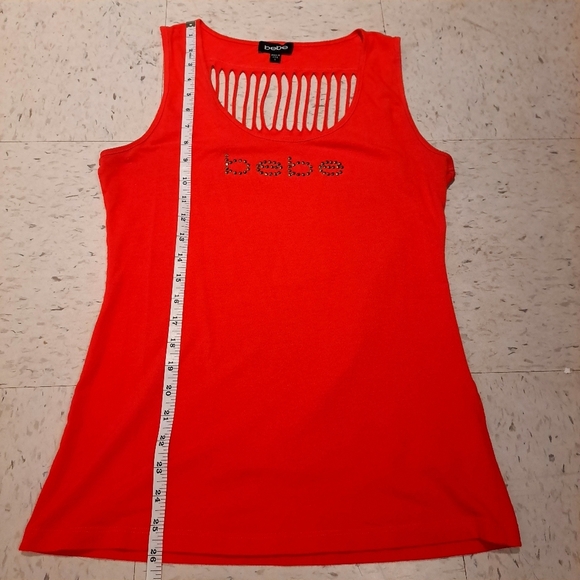 Bebe | Cherry red rhinestone logo Y2K style ripped open back tank top - Picture 9 of 12